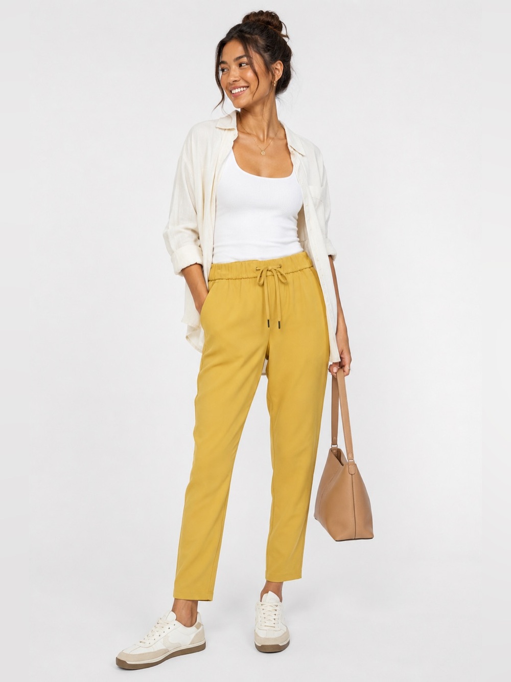 Lululemon On The Fly 7/8 Pants Women’s Size 4 Vintage Gold Mustard Drawstring 28